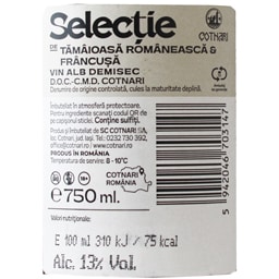 Cotnari | Selectie | Vin alb demisec Tamaioasa Romaneasca & Francusa 0.75L