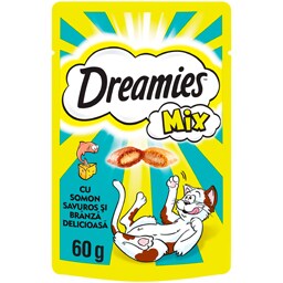 Dreamies | Hrana complementara cu somon si branza pentru pisici adulte si pisoi 60g
