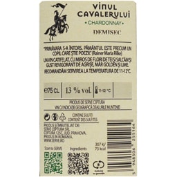 Vinul Cavalerului | Vin alb demisec Chardonnay 0.75L