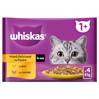 Whiskas | Hrana umeda pentru pisici, cu pasare in sos 4x85g