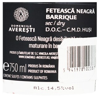 Domeniile Averesti | Vin rosu sec Feteasca Neagra Barrique 0.75L