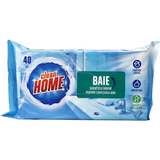 Clean Home | Servetele umede pentru curatarea baii, 40 bucati