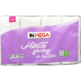 MEGA | Hartie prosop de bucatarie, 2 straturi, 4 role