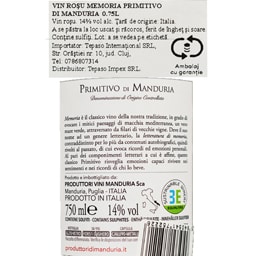 Memoria | Vin rosu Primitivo di Manduria 0.75L