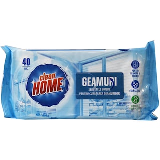 Clean Home | Servetele umede pentru curatarea geamurilor, 40 bucati