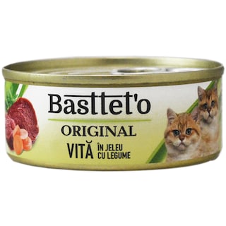Bastteto | Hrana umeda pentru pisici, vita in jeleu cu legume 85g