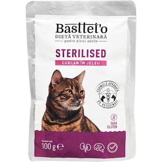 Bastteto | Hrana umeda pentru pisici sterilizate, curcan in jeleu 100g