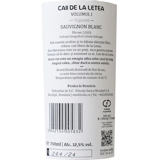 Caii de la Letea | Vin lab sec Sauvignon Blanc 0.75L