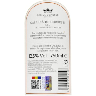Beciul Domnesc | Vin alb sec Galbena de Odobesti 0.75L