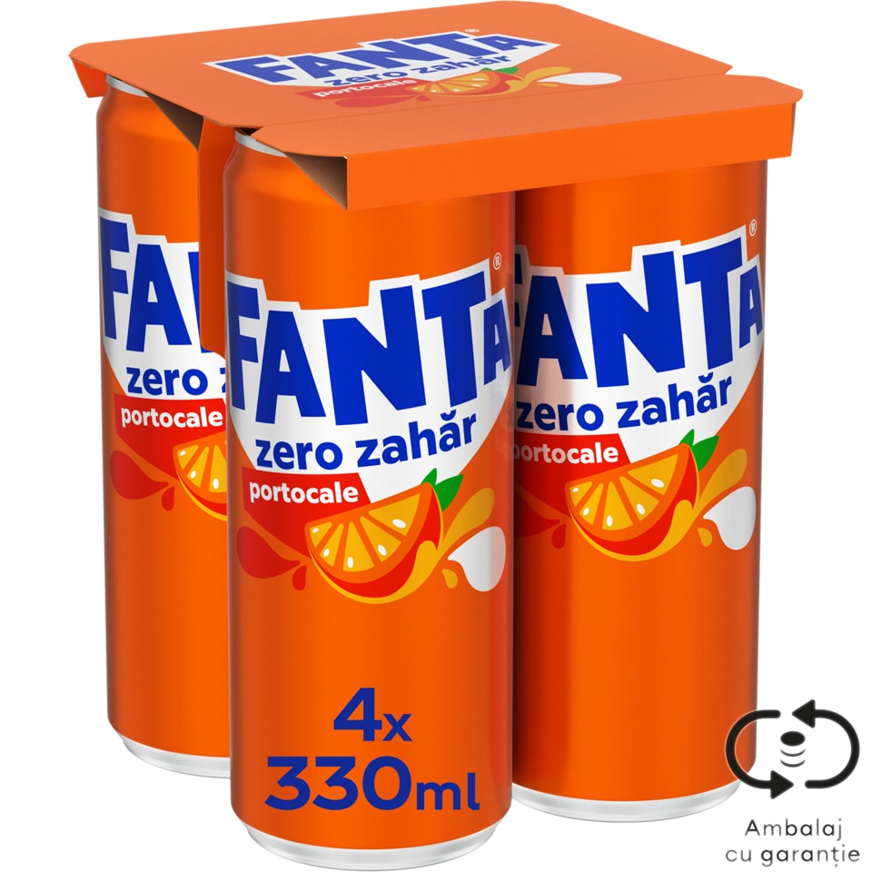 Bautura racoritoare carbogazoasa cu suc de portocale, fara zahar 4x330ml