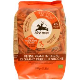 Paste Penne rigate din grau integral si linte bio 500g