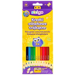 Strigo | Set 12 creioane colorate triunghiulare cu ascutitoare inclusa