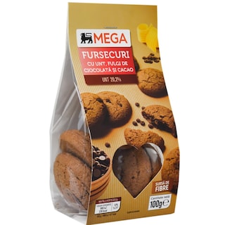MEGA | Fursecuri cu unt, fulgi de ciocolata si cacao 100g