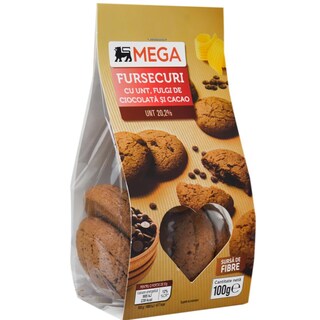 MEGA | Fursecuri cu unt, fulgi de ciocolata si cacao 100g