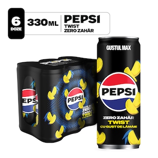 Pepsi | Twist Zero Zahar | Bautura racoritoare carbogazoasa cu suc de lamaie, cu indulcitori 6x0.33L