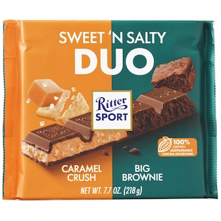 Ritter Sport | Ciocolata cu lapte cu caramel sarat si brownie Sweet 'n Salty Duo 218g