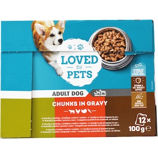 Loved by Pets | Hrana umeda pentru caini adulti, cu vita, pui, curcan si legume, in sos 12x100g
