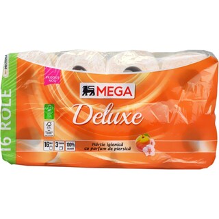 MEGA | Hartie igienica cu parfum de piersica, 3 straturi, 16 role