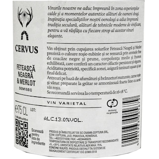 Cervus Cepturum | Vin rosu demisec Feteasca Neagra & Merlot 750ml