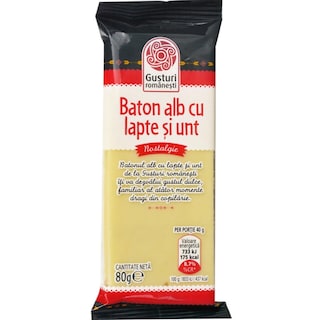 Gusturi romanesti | Baton alb cu lapte si unt 80g