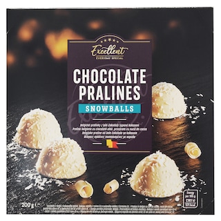 Excellent | Praline belgiene cu ciocolata alba, presarate cu nuca de cocos 200g