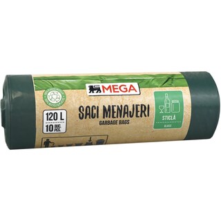 MEGA | Saci menajeri verzi, 120L, 10 bucati