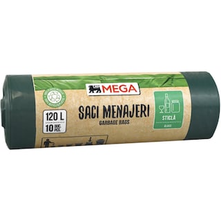 MEGA | Saci menajeri verzi, 120L, 10 bucati
