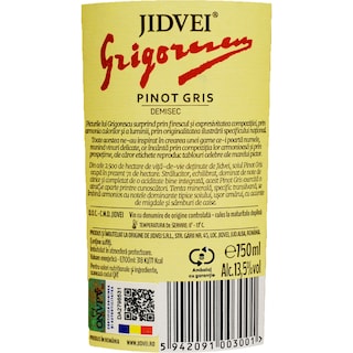 Jidvei | Grigorescu | Vin alb demisec Pinot Gris 0.75L