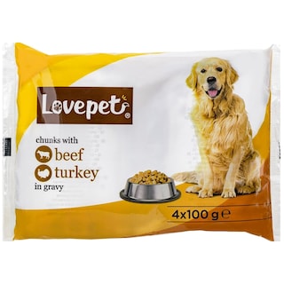 Lovepet | Hrana umeda pentru caini, cu vita si curcan 4x100g
