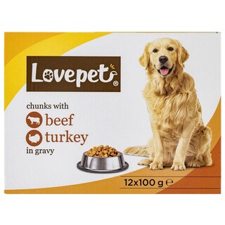 Lovepet | Hrana umeda pentru caini, cu vita si curcan in sos 12x100g