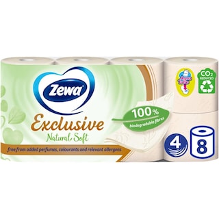 Zewa | Exclusive | Hartie igienica Natural Soft, 4 straturi, 8 role