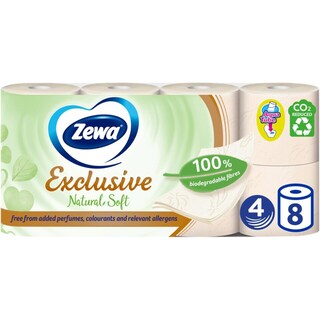 Zewa | Exclusive | Hartie igienica Natural Soft, 4 straturi, 8 role