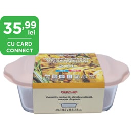 Neoflam | Vas pentru cuptor din sticla borosilicata, cu capac din plastic 2.5L