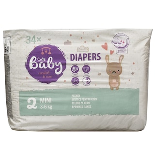 Cute Baby | Scutece bebelusi Marimea 2, 3-6 kg, 34 buc
