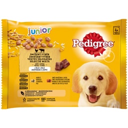 Pedigree | Hrana umeda pentru caini Junior, selectie mixta in aspic, 4x100g
