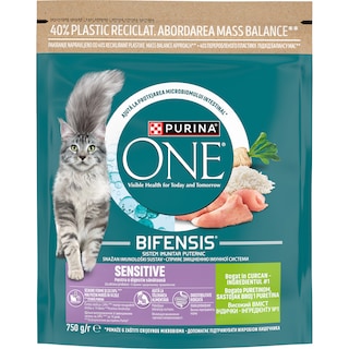 Purina One | Hrana uscata pentru pisici adulte cu digestie sensibila, cu curcan si orez 750g