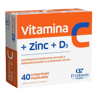 Fiterman | Vitamina C+Zn+D3, 40 comprimate masticabile