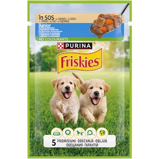 Friskies | Hrana umeda pentru caini Junior, pui si morcov in sos 85g