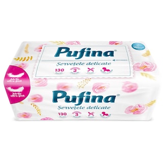 Pufina | Servetele faciale, 3 straturi, 130 bucati