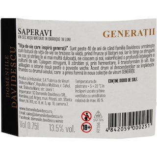 Domeniile Davidescu | Vin rosu sec Saperavi 0.75L