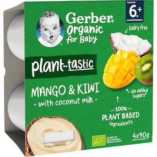 Gerber | Desert bio cu mango, kiwi si cocos 4x90g