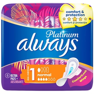 Always | Platinum | Absorbante marimea 1 Ultra Normal Plus, 8 bucati