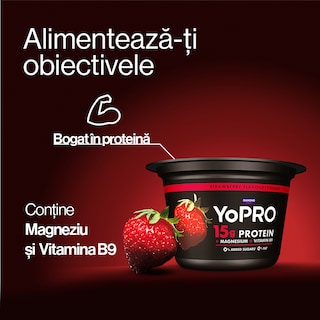 YoPRO | Produs lactat fermentat cu capsuni, bogat in proteine, 0,1% grasime 160g