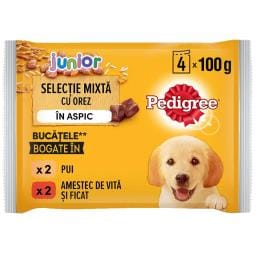 Hrana umeda pentru caini Junior, selectie mixta in aspic, 4x100g