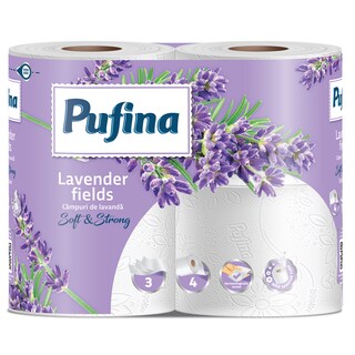 Pufina | Hartie igienica Campuri de lavanda, 3 straturi, 4 role