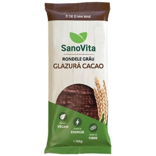 Sano Vita | Rondele din grau expandat cu glazura de cacao 66g