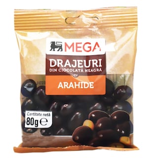 MEGA | Drajeuri din ciocolata neagra cu arahide 80g