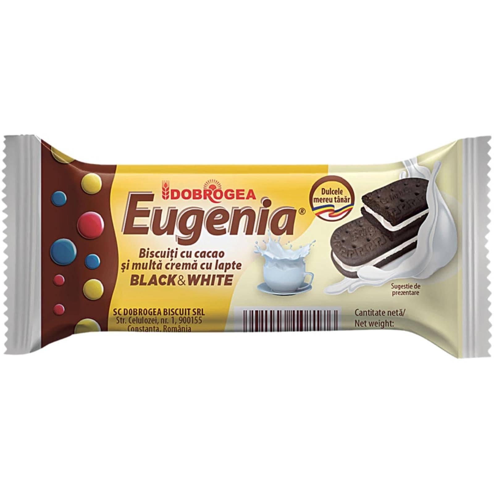 Eugenia | Biscuiti cu cacao si crema cu lapte Black & White 36g