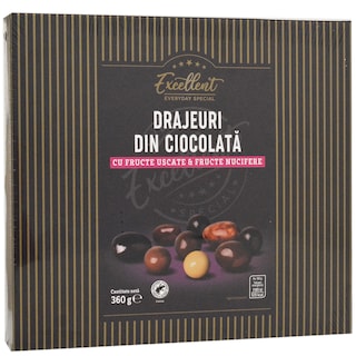 Excellent | Drajeuri din ciocolata cu fructe uscate si fructe nucifere 360g