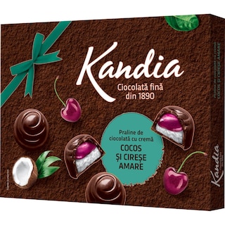 Kandia | Praline de ciocolata cu crema cocos si cirese amare 104g